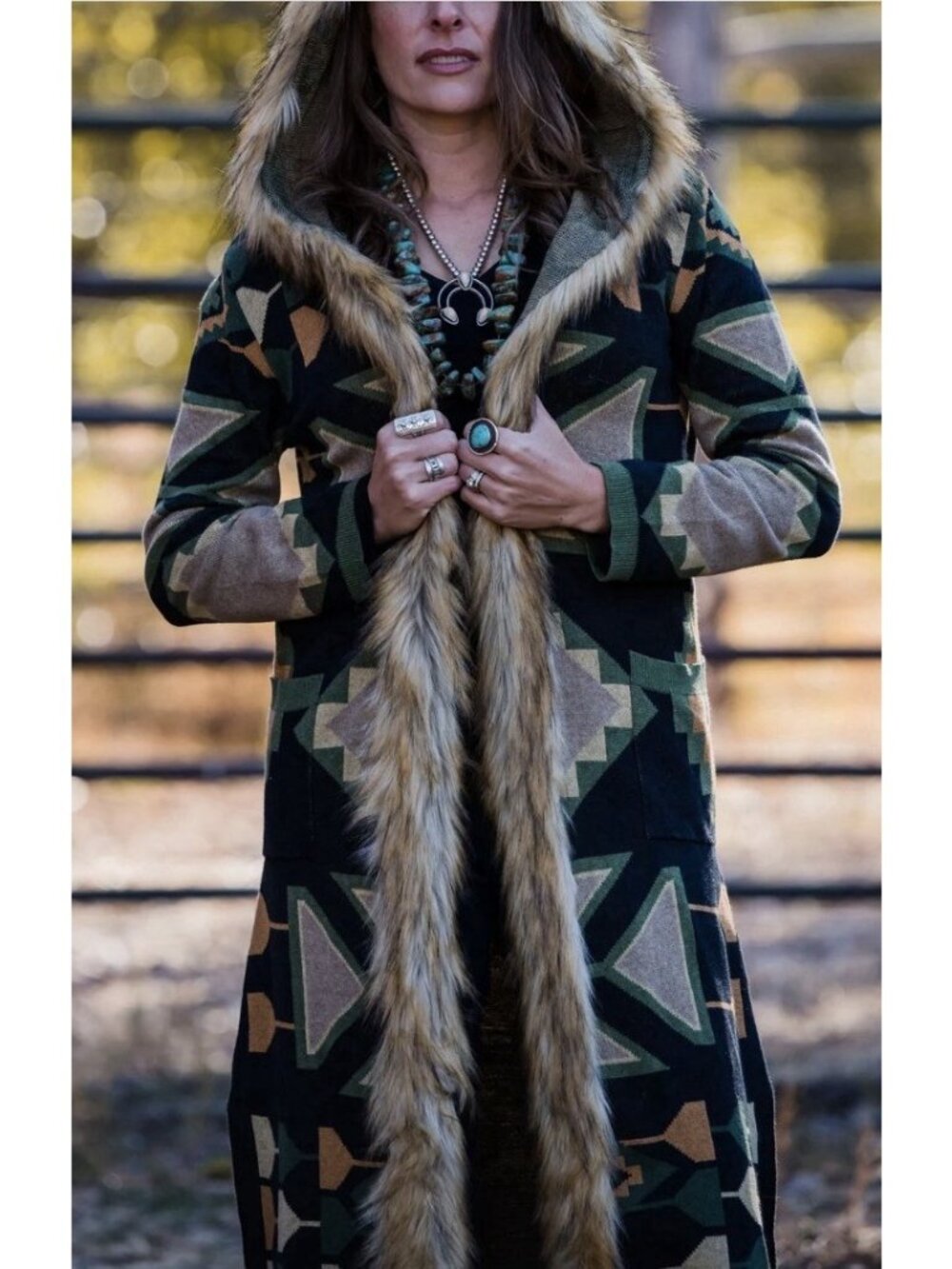The Winfield Cardigan By Tasha Polizzi Aztec Sweater Duster Faux Fur Medium